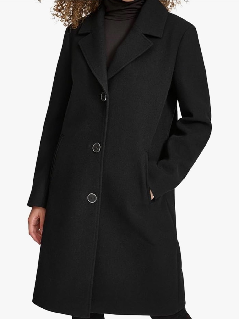 Kenneth Cole Large Black Single Breasted Notch Collar Topcoat